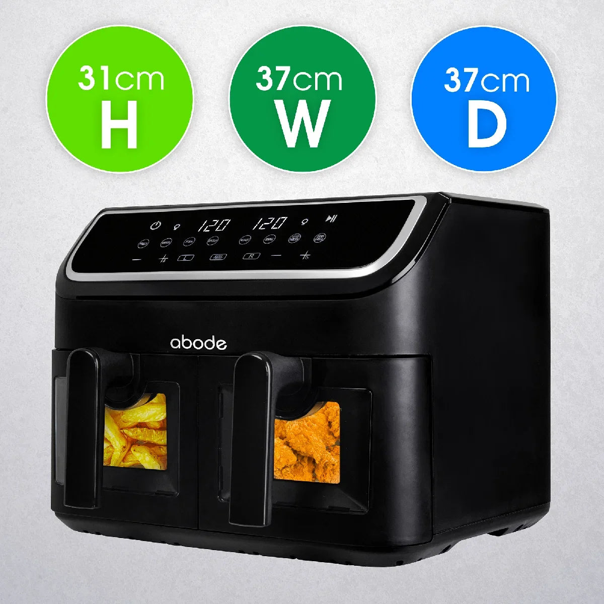 Abode AAF9000, 9L Touch Control Dual Drawer Air Fryer in Black