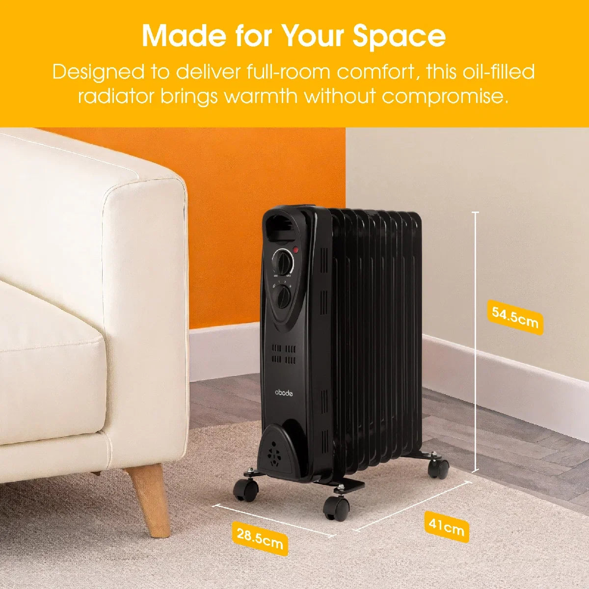Abode AOFR9003B, 2kW 9 Fin Oil Filled Radiator in Black