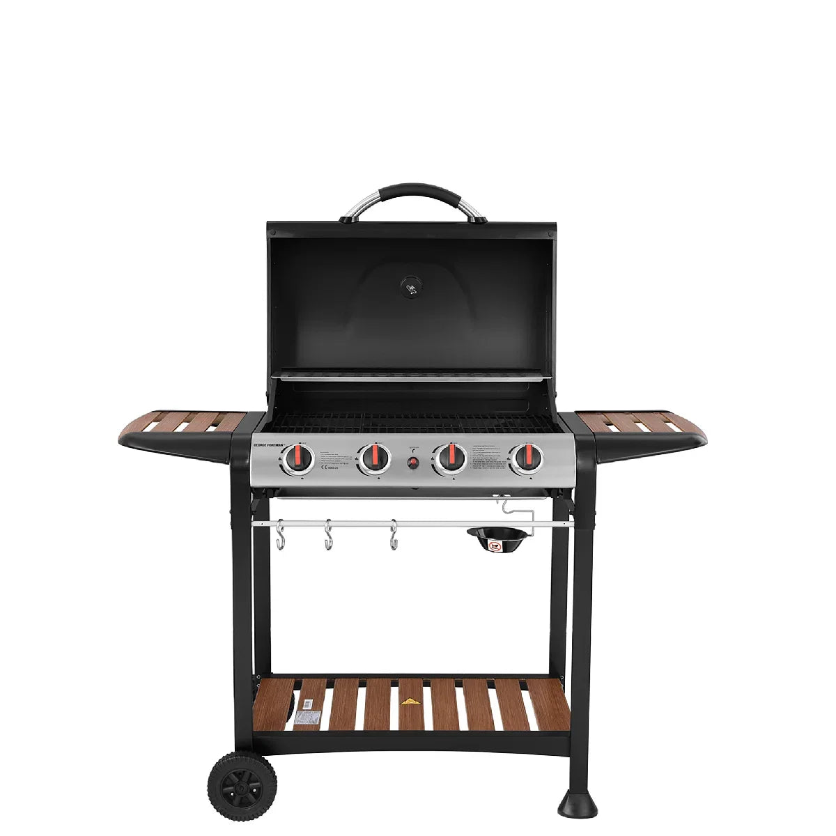 George Foreman GFGBBQ4BW 4 Burner Gas BBQ in Black & Wood