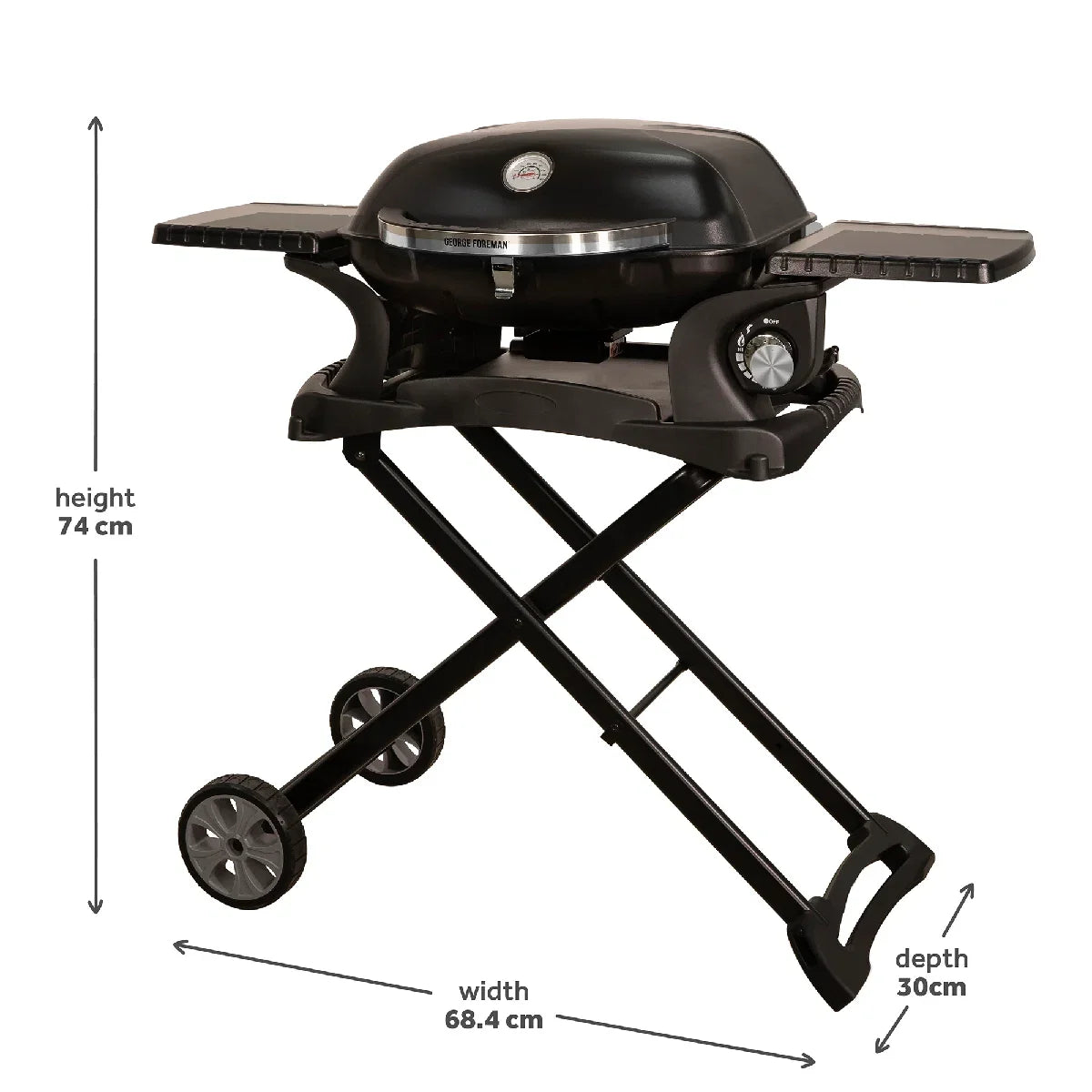 George Foreman GFSBBQ1TR Portable Gas BBQ 1 Burner with side shelves and trolley