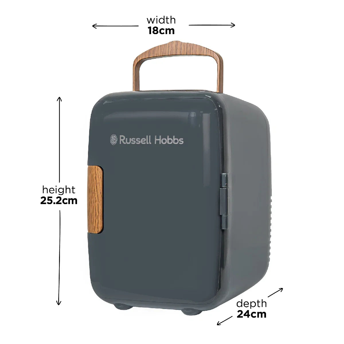 Russell Hobbs RH4CLR1001SCG 4L Mini Compact Cooler for Drinks and Cosmetics, Scandi Style, Grey & Wood Effect