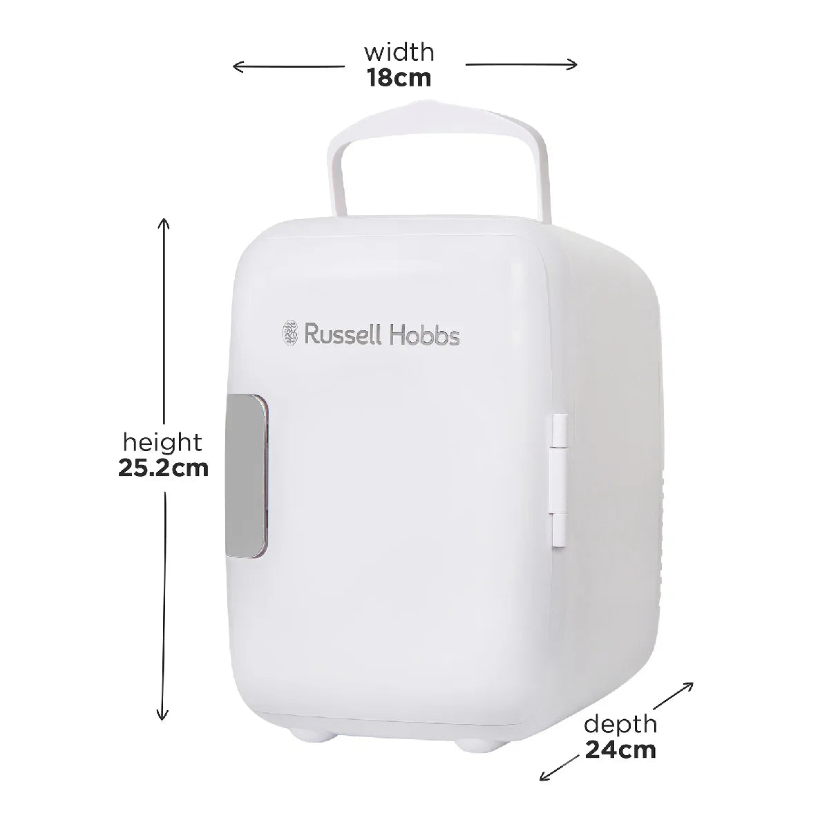 Russell Hobbs RH4CLR1001 4L Mini Compact Cooler for Drinks and Cosmetics, Retro Style, White & Chrome