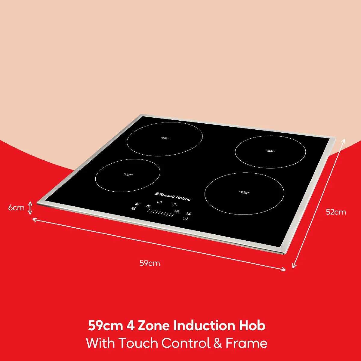 Russell Hobbs RH60IH414B, 59cm 4 Zone Induction Hob with Touch Control and Frame in Black