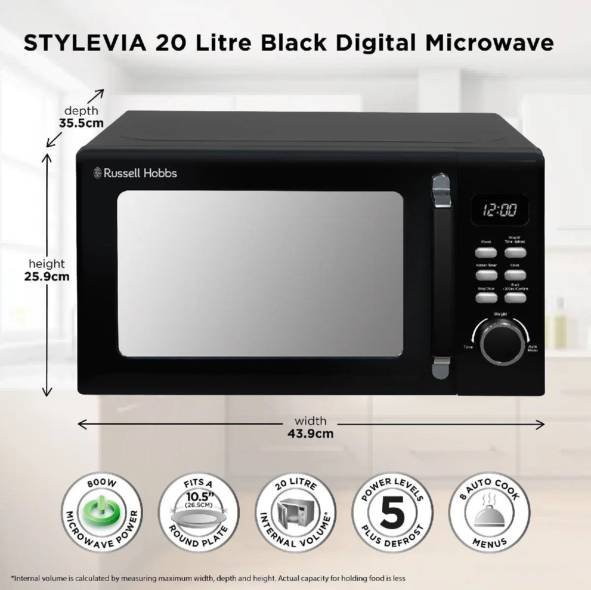 Russell Hobbs® RHM2026B, Stylevia 20L Digital Microwave in Black