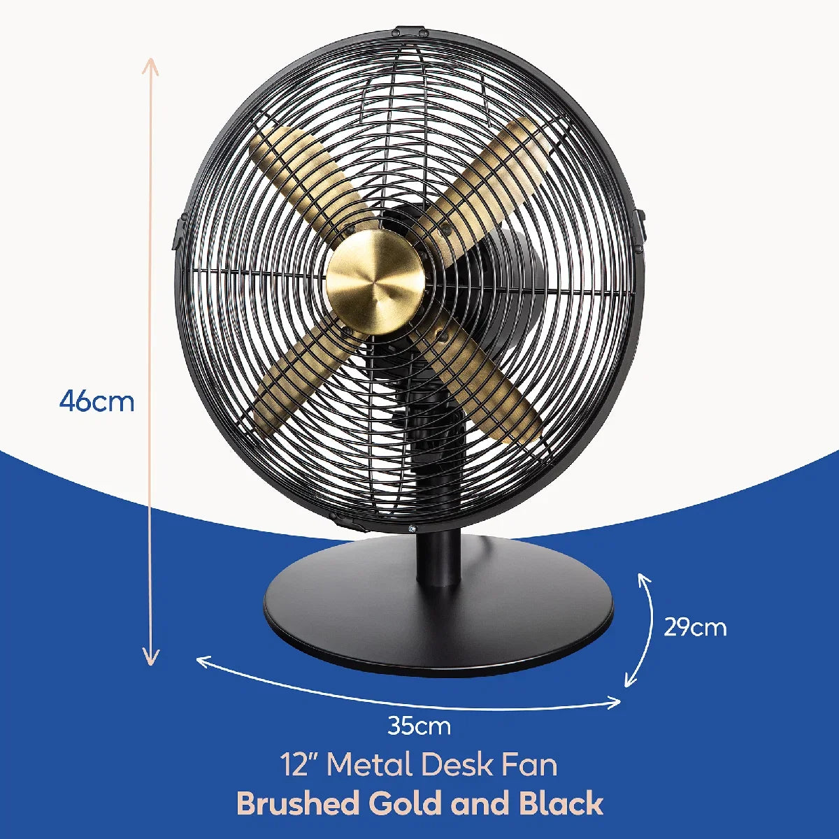 Russell Hobbs RHMDF1201BG Metal Desk Fan in Brushed Gold and Black