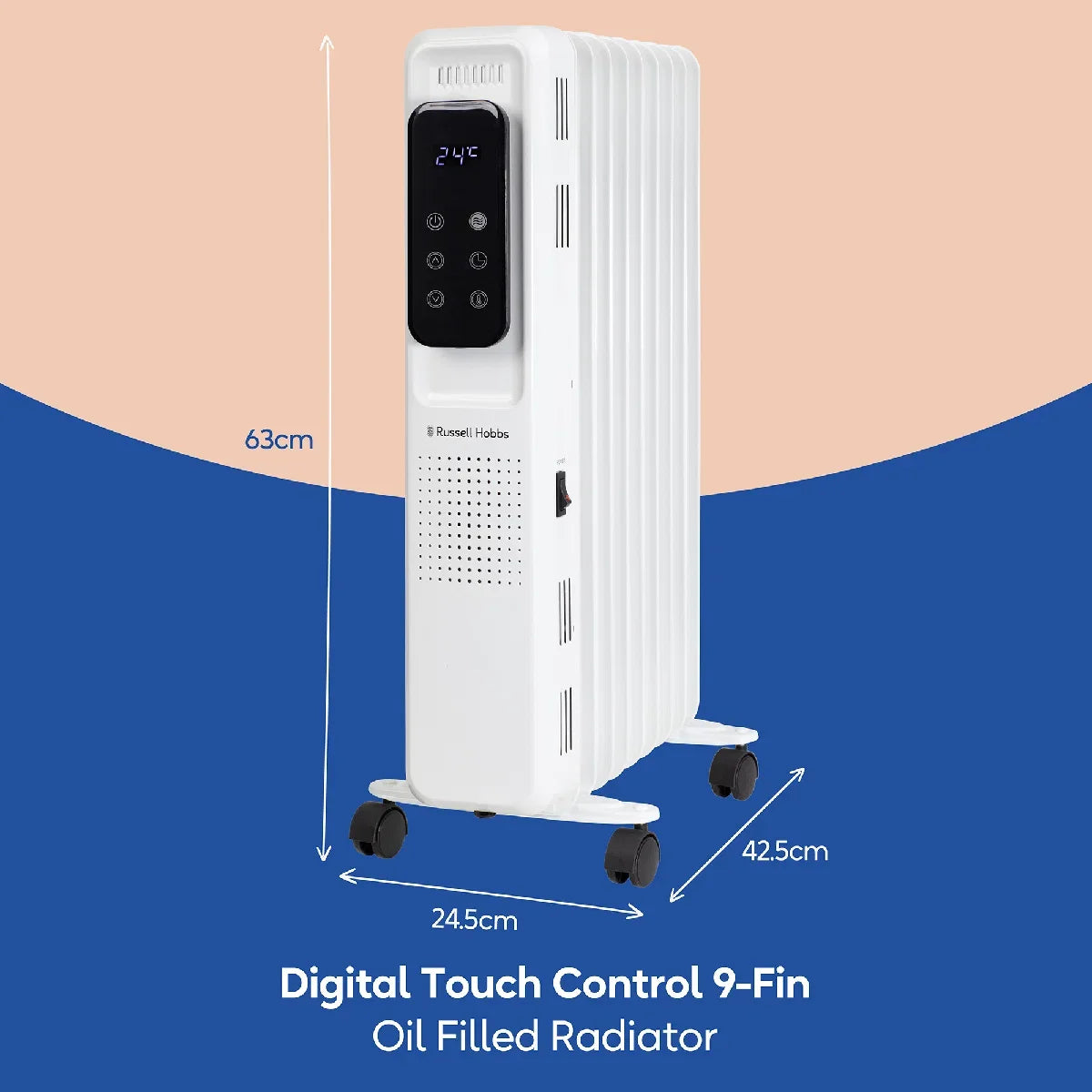 Russell Hobbs RHOFR2009-D 2kW Digital Touch Control 9-fin Oil Filled Radiator in White