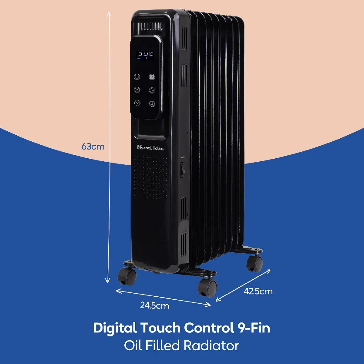 Russell Hobbs RHOFR2009B-D 2kW Digital Touch Control 9-fin Oil Filled Radiator in Black