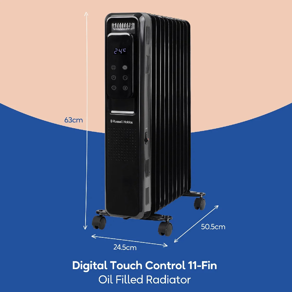 Russell Hobbs RHOFR2521B-D 2.5kW Digital Touch Control 11-fin Oil Filled Radiator in Black