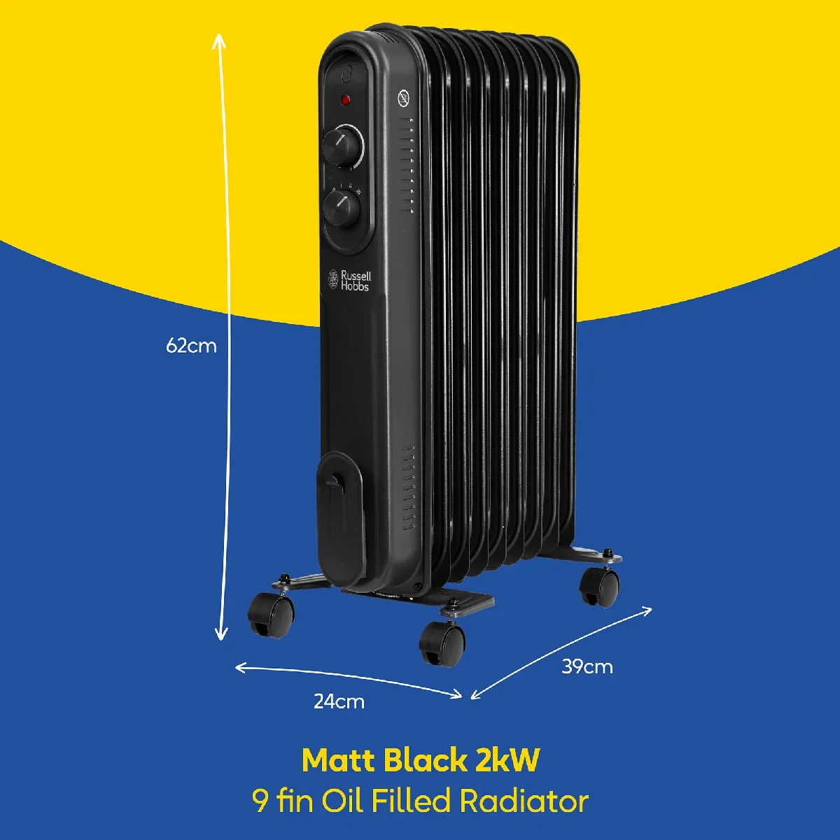 Russell Hobbs RHOFR9004B 2kW 9-fin Oil Filled Radiator in Matt Black