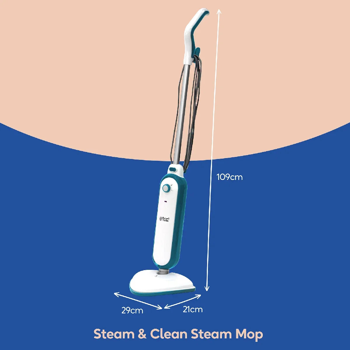 Russell Hobbs RHSM1001-G, Steam & Clean Steam Mop in White & Teal