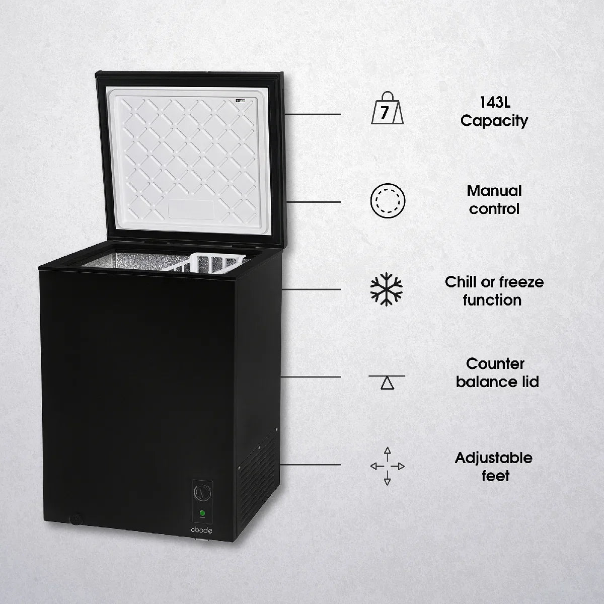 Abode A142CF0E1B 143L Chest Freezer - Black