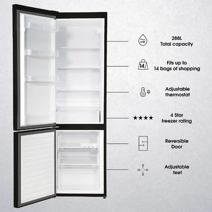 Abode A180FF541E1B, 288L 70/30 Static Fridge Freezer in Black