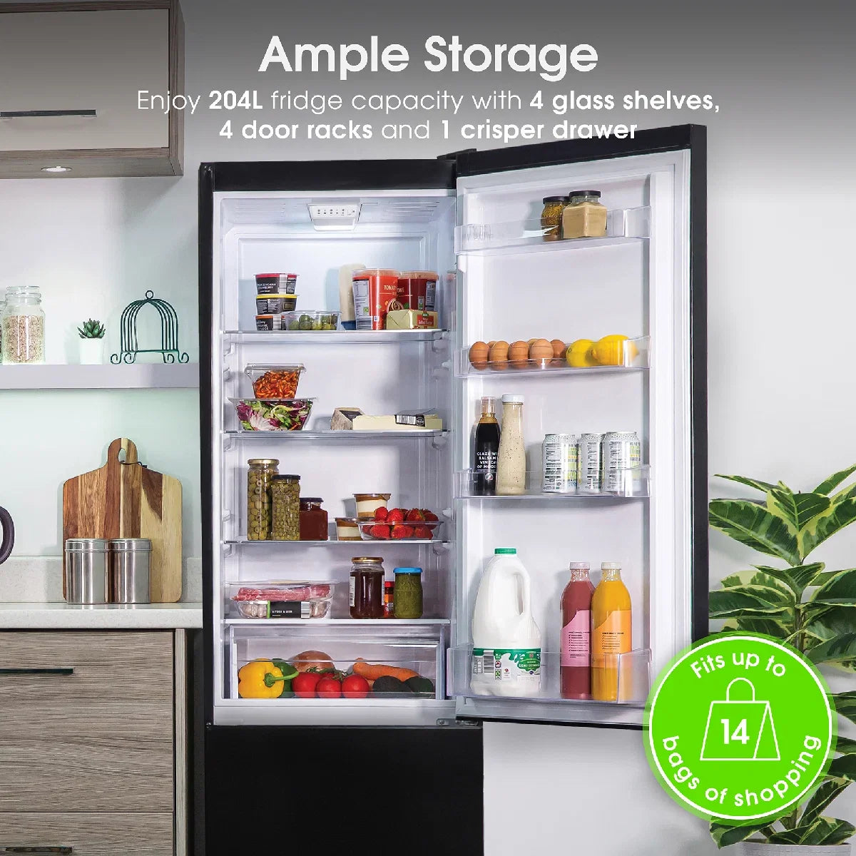 Abode A180FF541E1B, 288L 70/30 Static Fridge Freezer in Black