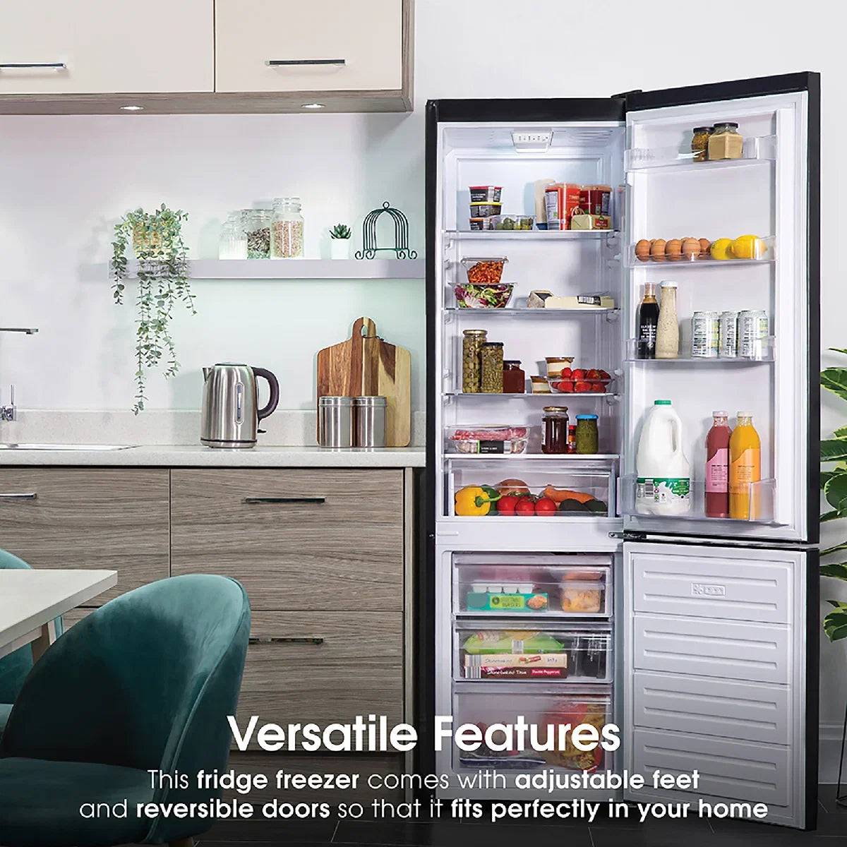 Abode A180FF541E1B, 288L 70/30 Static Fridge Freezer in Black