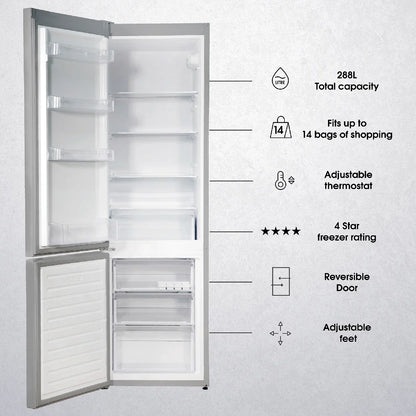 Abode A180FF541E1S, 288L 70/30 Static Fridge Freezer in Silver