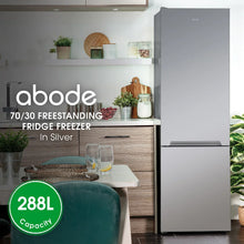 Abode A180FF541E1S, 288L 70/30 Static Fridge Freezer in Silver