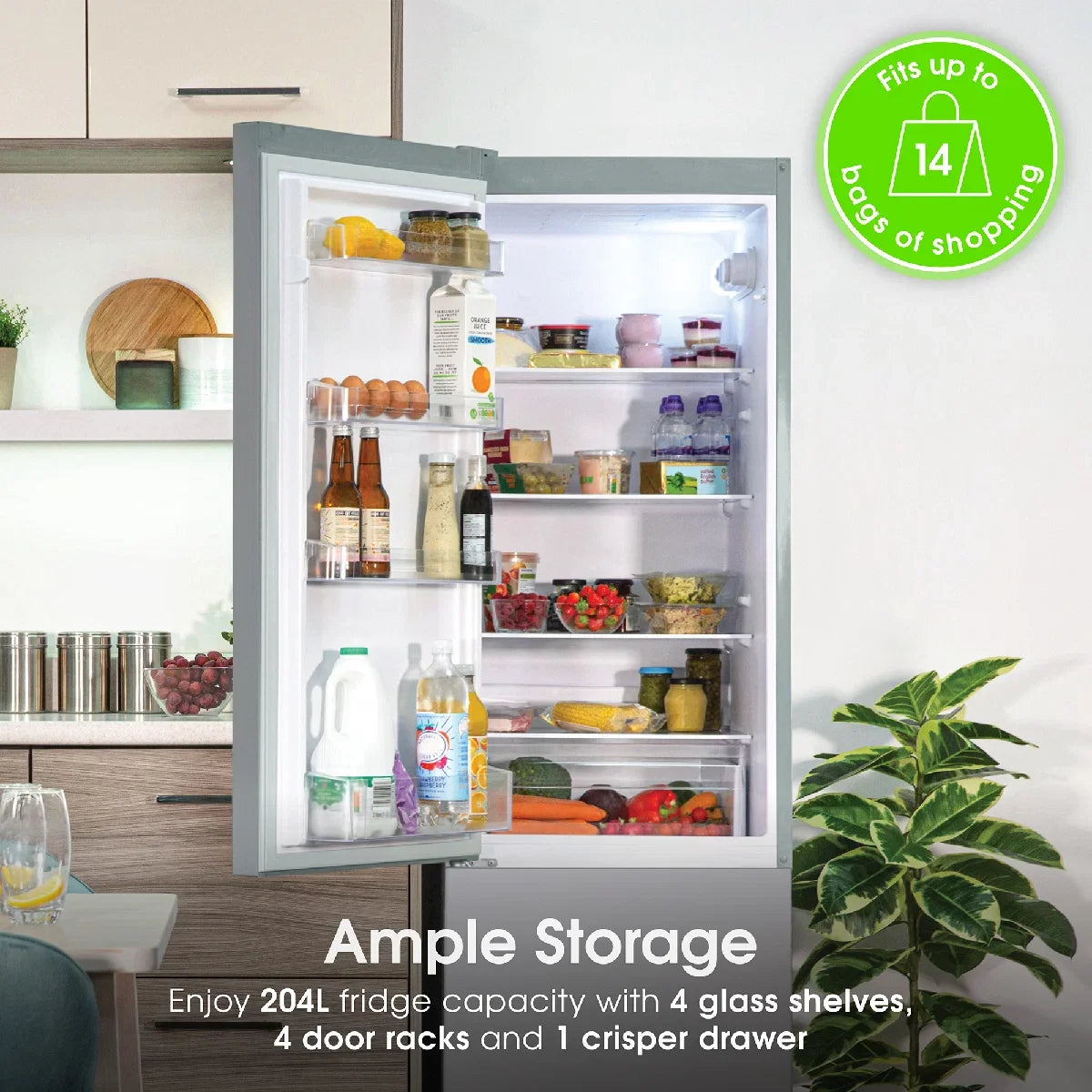 Abode A180FF541E1S, 288L 70/30 Static Fridge Freezer in Silver