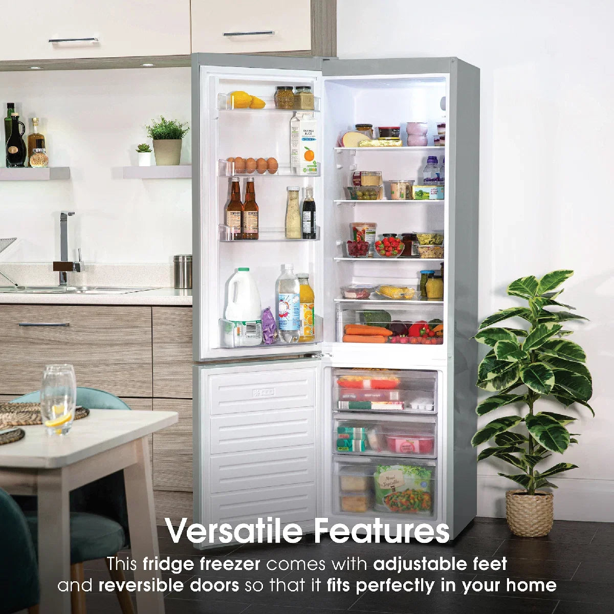 Abode A180FF541E1S, 288L 70/30 Static Fridge Freezer in Silver