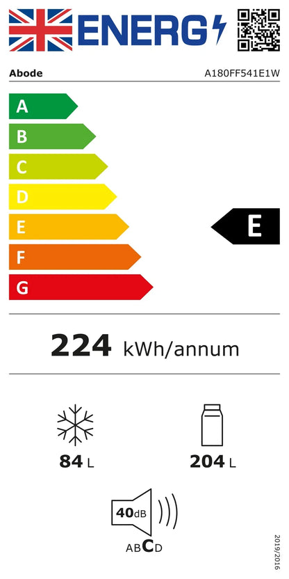 Abode A180FF541E1W, 288L 70/30 Static Fridge Freezer in White