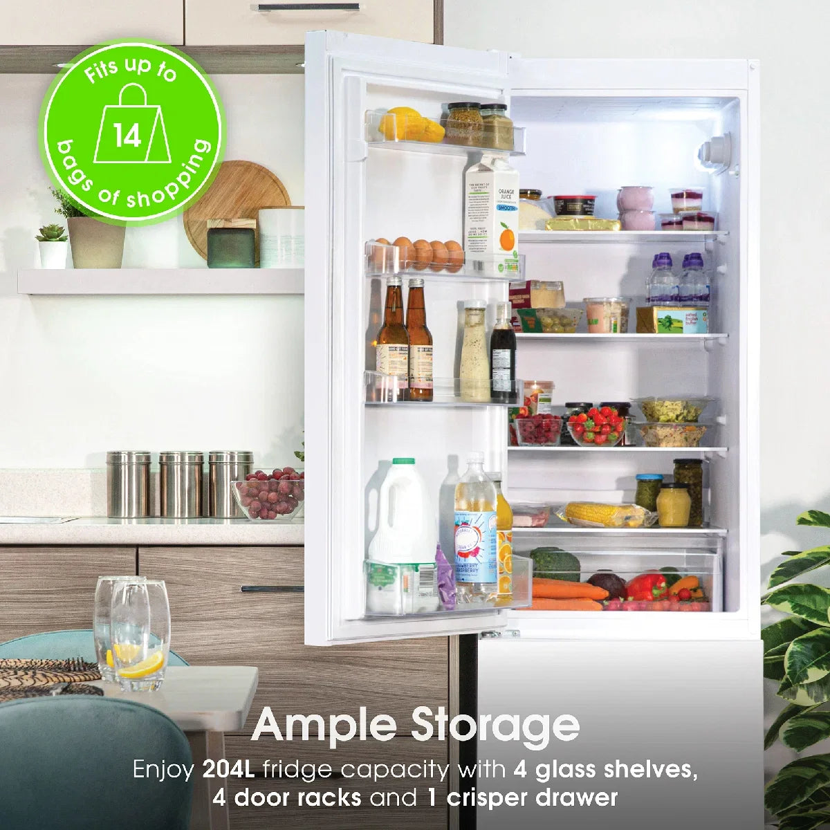 Abode A180FF541E1W, 288L 70/30 Static Fridge Freezer in White