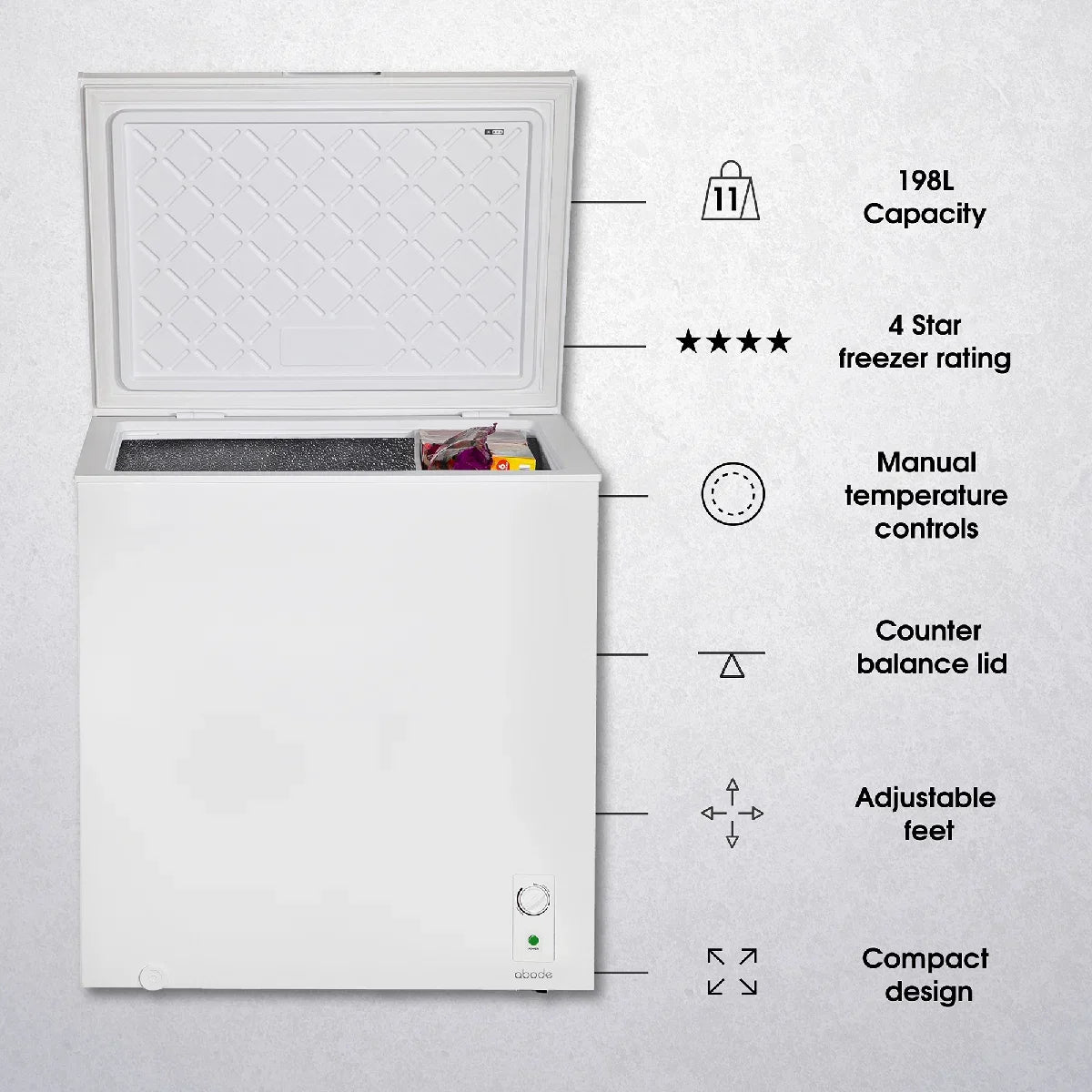 Abode A198CF0E1W 198L Chest Freezer in White