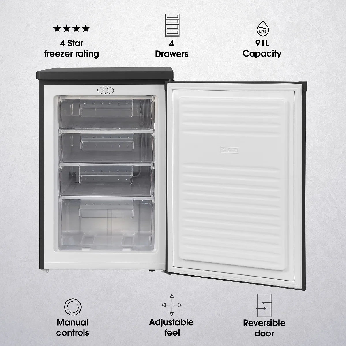 Abode A85UCFZ552E1B 55cm Undercounter Freezer - Black