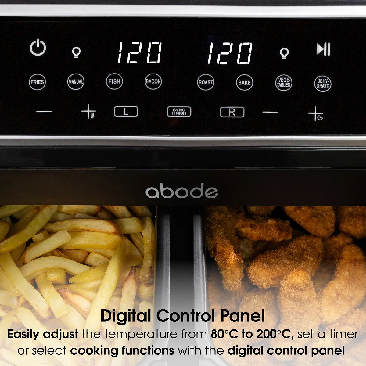 Abode AAF9000, 9L Touch Control Dual Drawer Air Fryer in Black