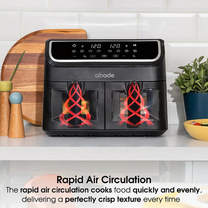 Abode AAF9000, 9L Touch Control Dual Drawer Air Fryer in Black