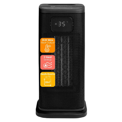 Abode ACTH2005, Digital Ceramic Tower Heater with Touch Control & Remote in Black