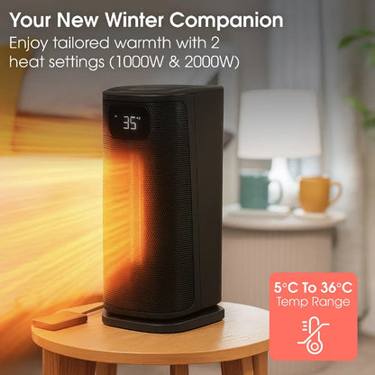 Abode ACTH2005, Digital Ceramic Tower Heater with Touch Control & Remote in Black