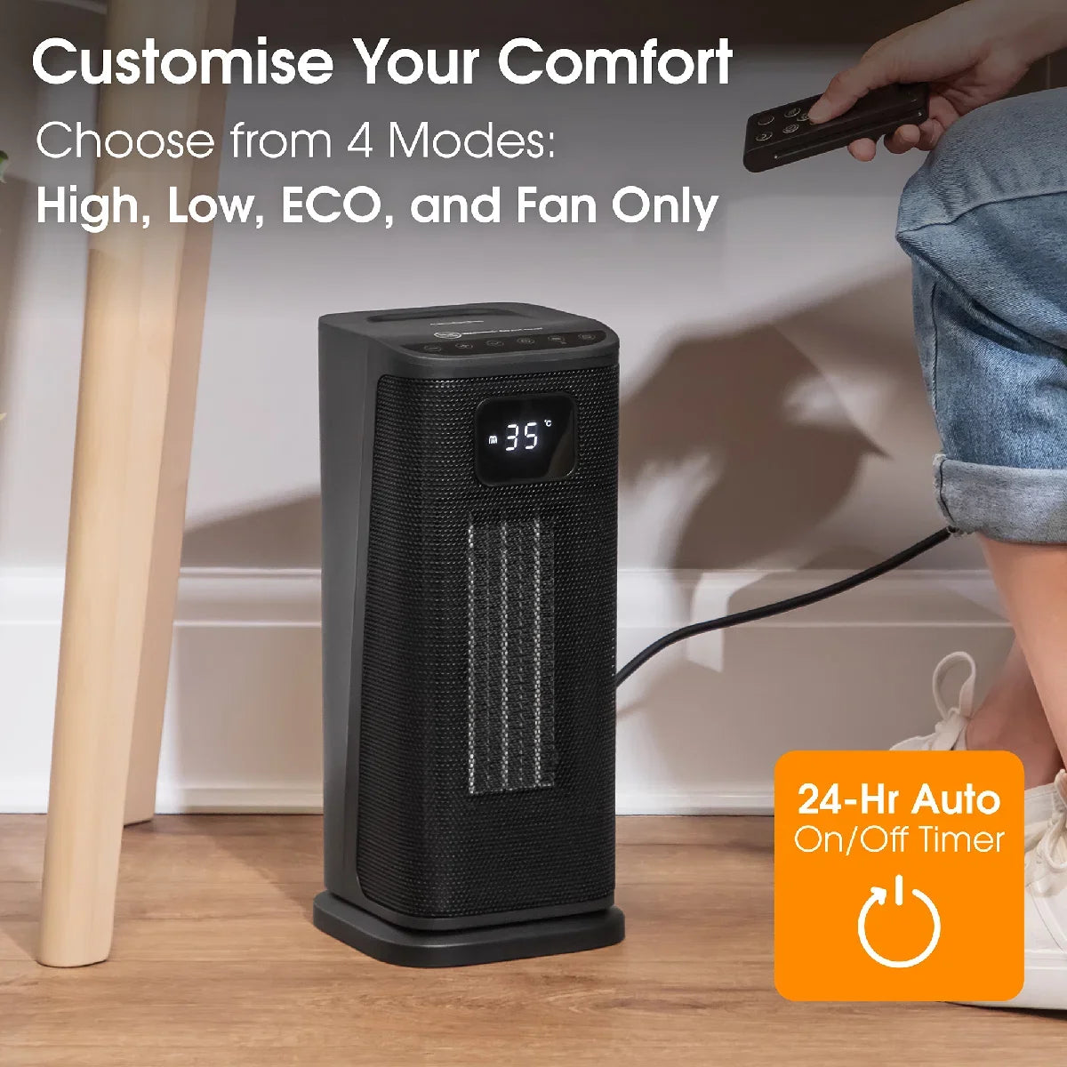Abode ACTH2005, Digital Ceramic Tower Heater with Touch Control & Remote in Black