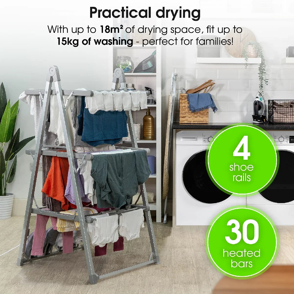 Abode AECRD2002 Electric Clothes Rack Dryer with Shoe Rails - Silver