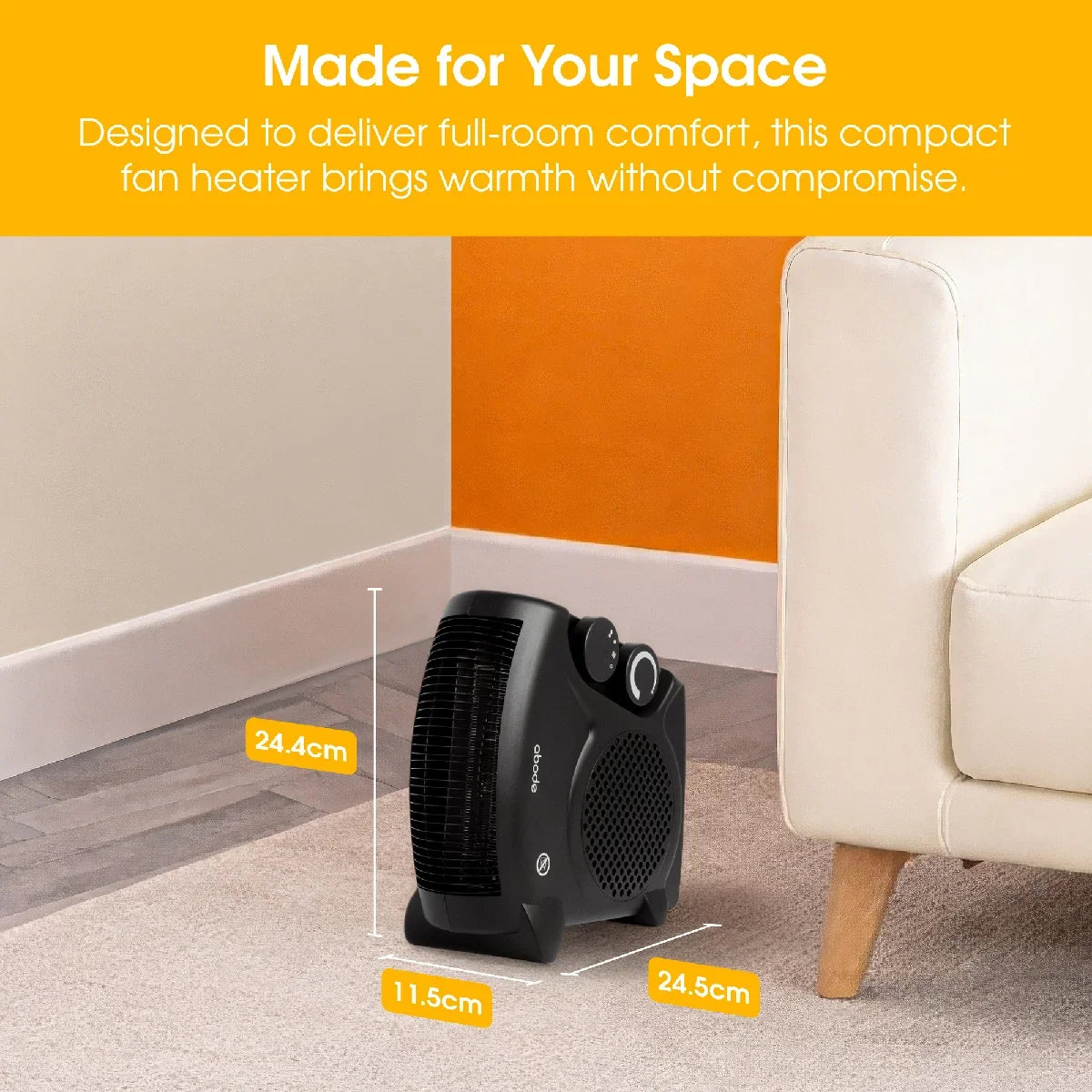 Abode AFH1001B, Horizontal and Vertical Fan Heater in Black