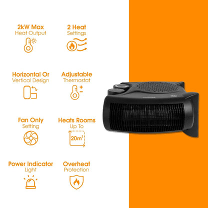 Abode AFH1001B, Horizontal and Vertical Fan Heater in Black