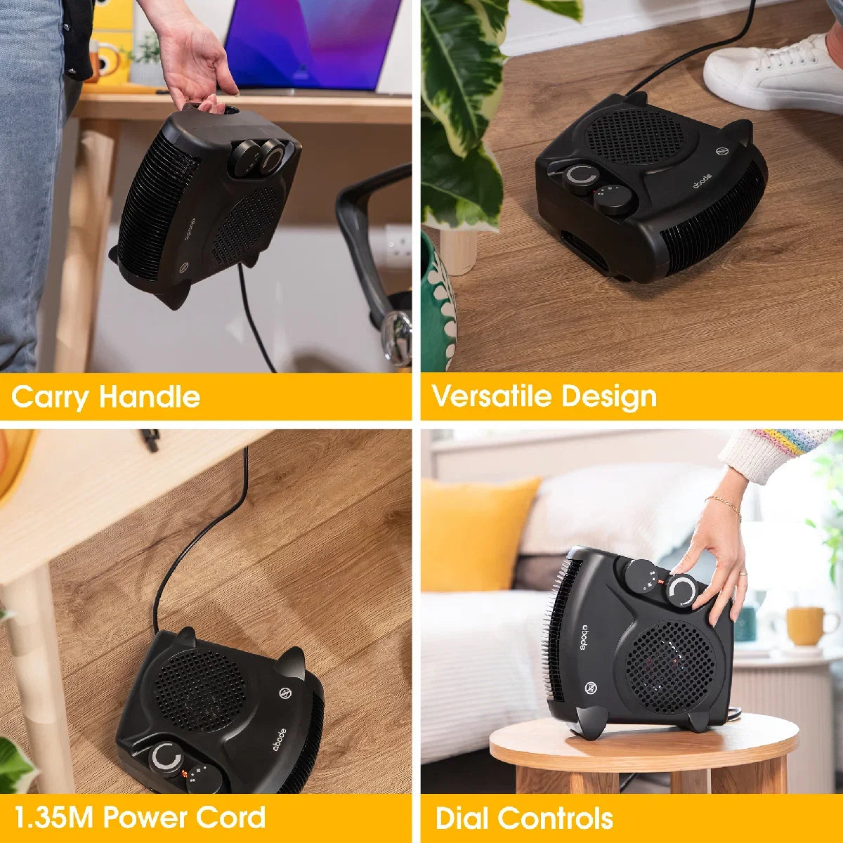 Abode AFH1001B, Horizontal and Vertical Fan Heater in Black