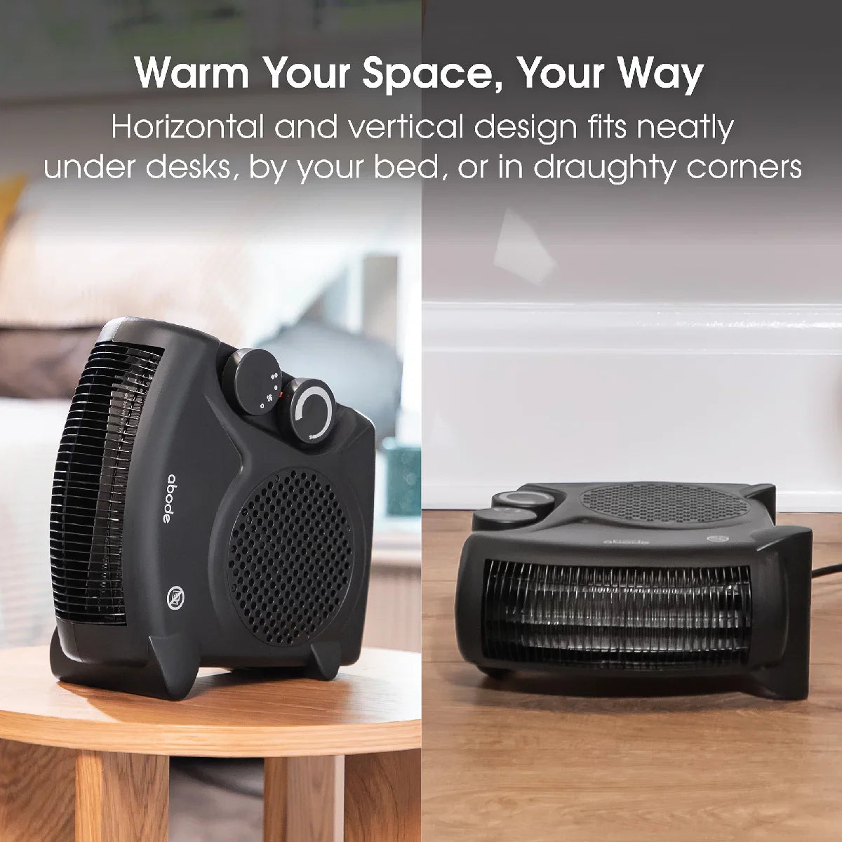 Abode AFH1001B, Horizontal and Vertical Fan Heater in Black