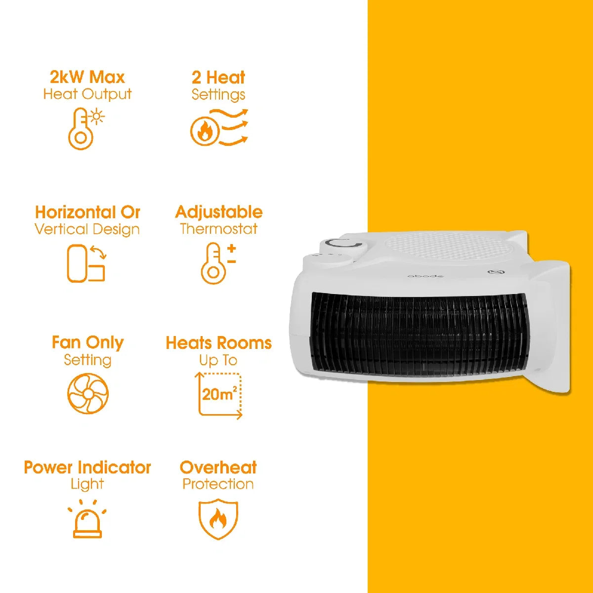 Abode AFH1001, Horizontal and Vertical Fan Heater in White
