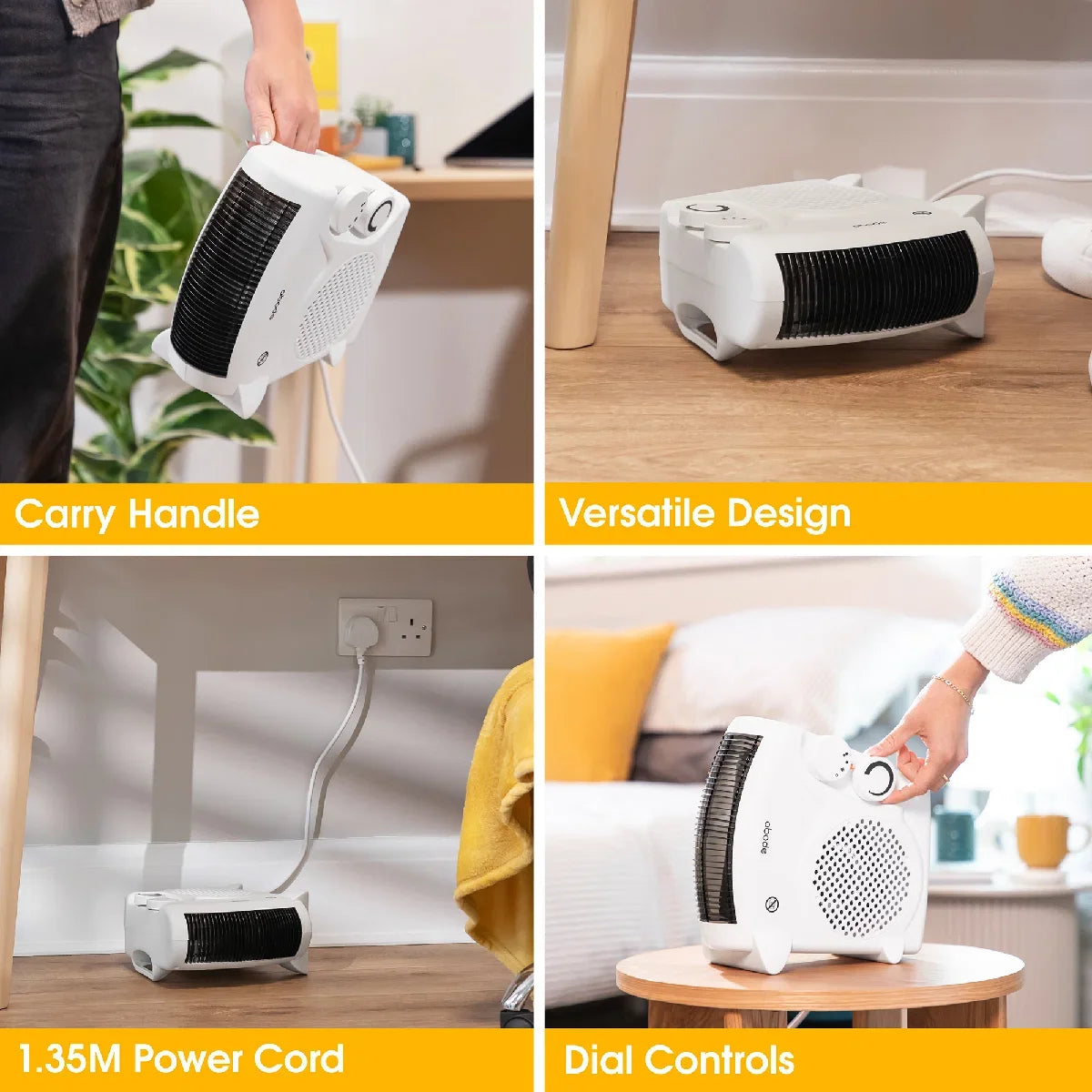 Abode AFH1001, Horizontal and Vertical Fan Heater in White