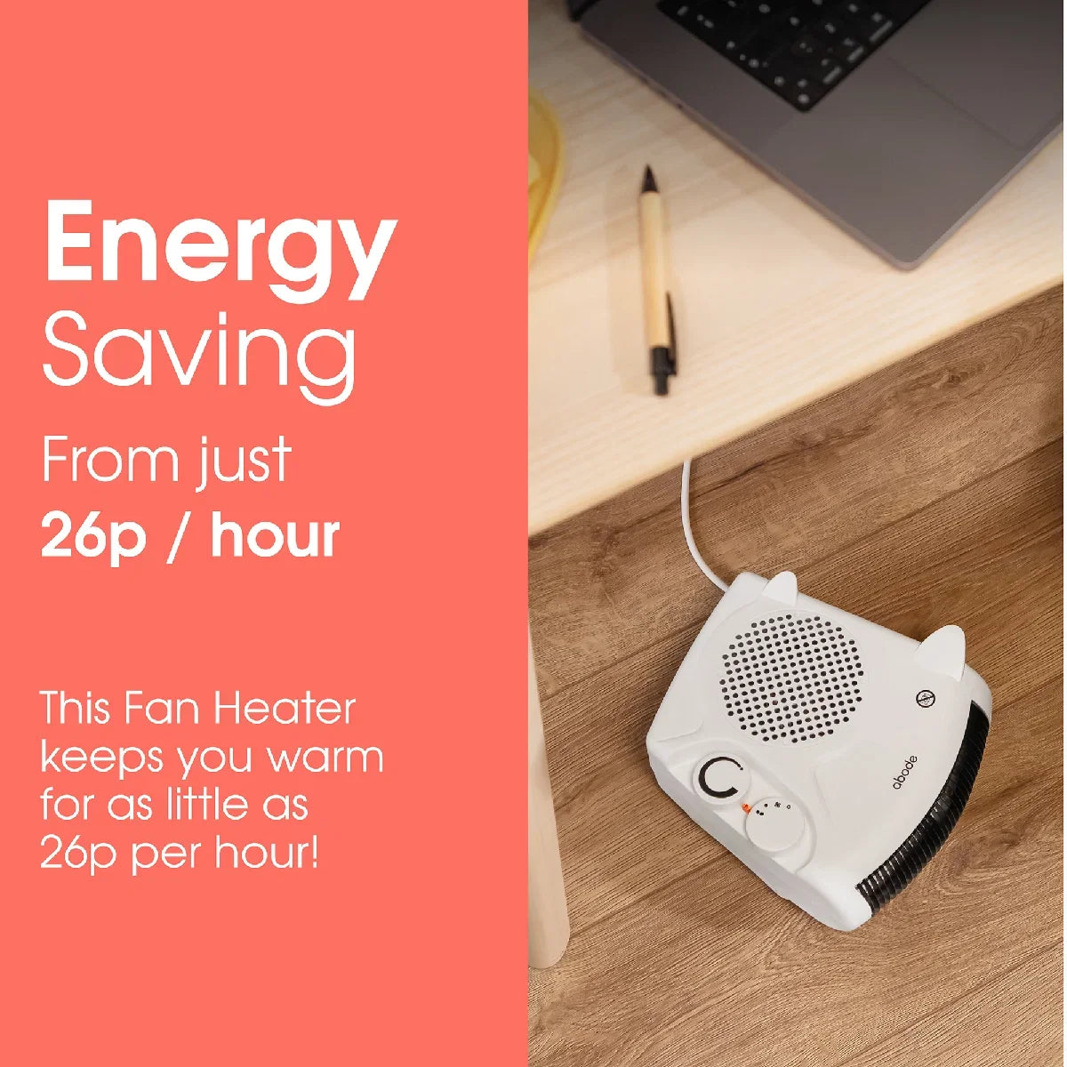 Abode AFH1001, Horizontal and Vertical Fan Heater in White