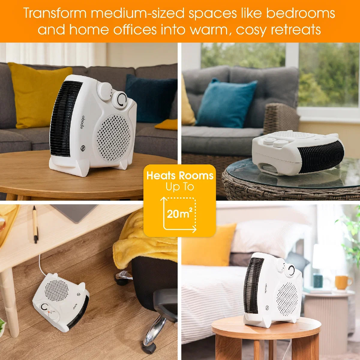 Abode AFH1001, Horizontal and Vertical Fan Heater in White