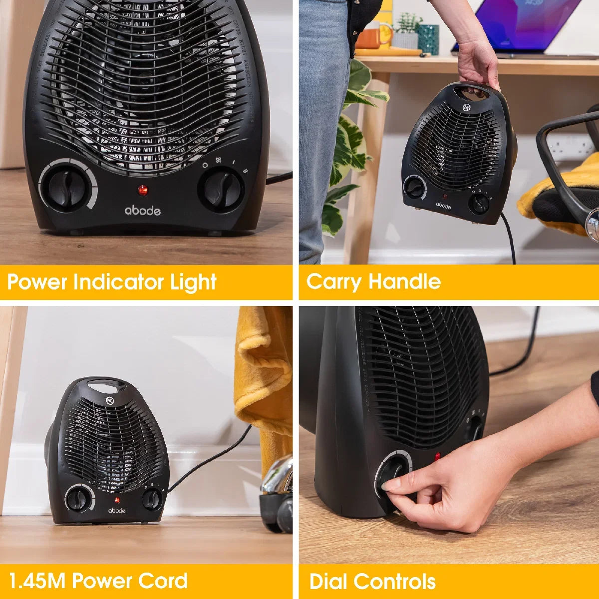 Abode AFH1002B 2kW Fan Heater in Black