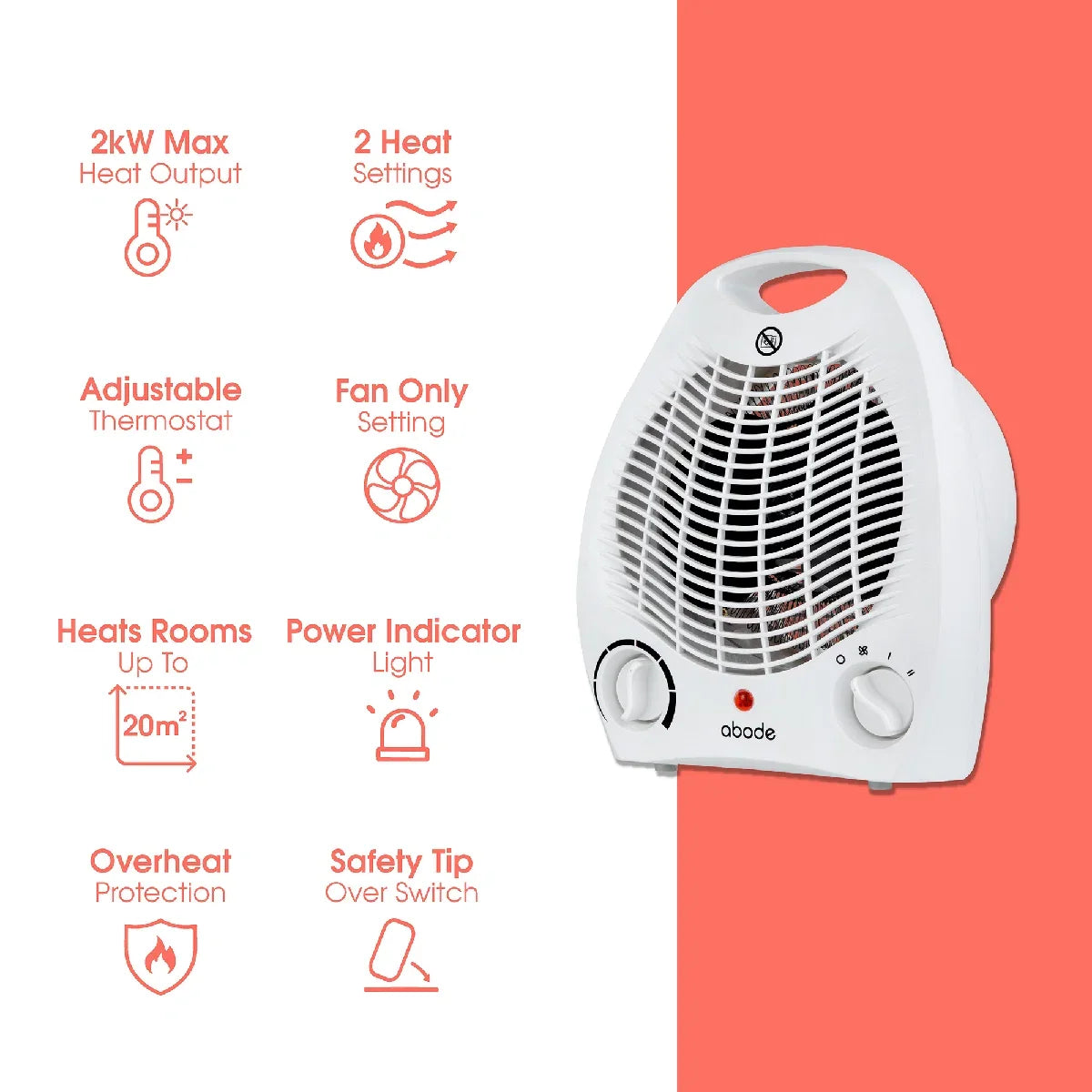 Abode AFH1002 2kW Fan Heater in White