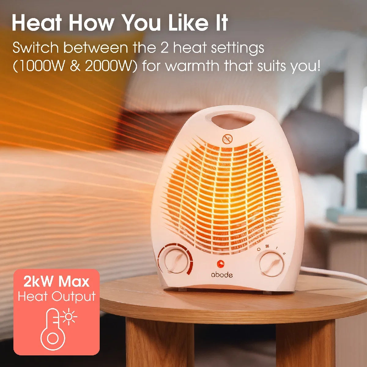 Abode AFH1002 2kW Fan Heater in White