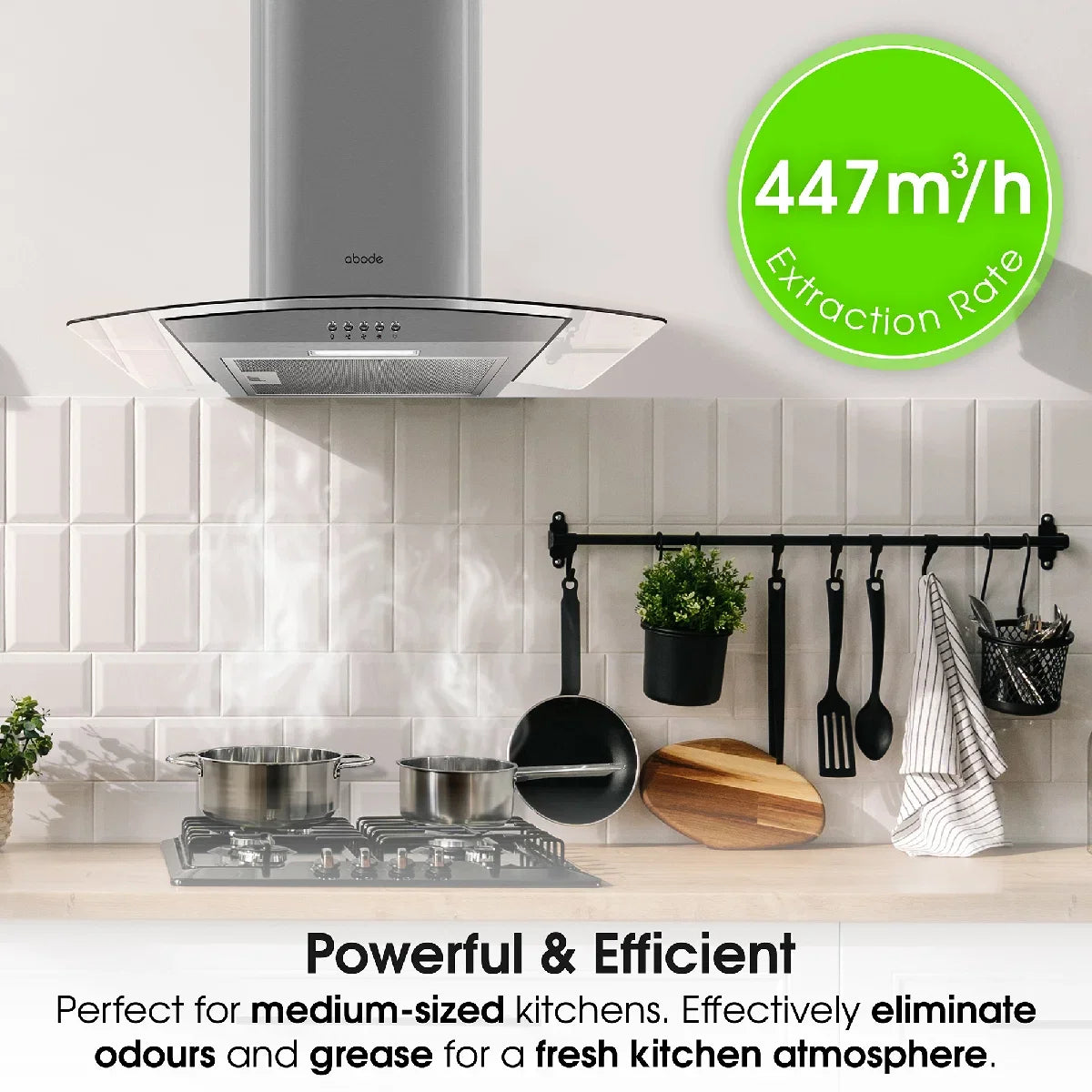 Abode AGCH6031SS 60cm Curved Glass Cooker Hood - Stainless Steel