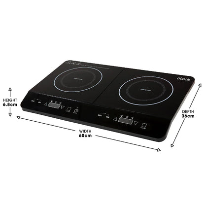 Abode AINDH2002 Portable Double Induction Hob, Digital Dual Control 2.8kW Plug & Play - Black