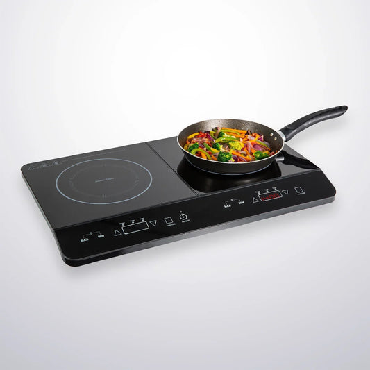 Abode AINDH2002 Portable Double Induction Hob, Digital Dual Control 2.8kW Plug & Play - Black