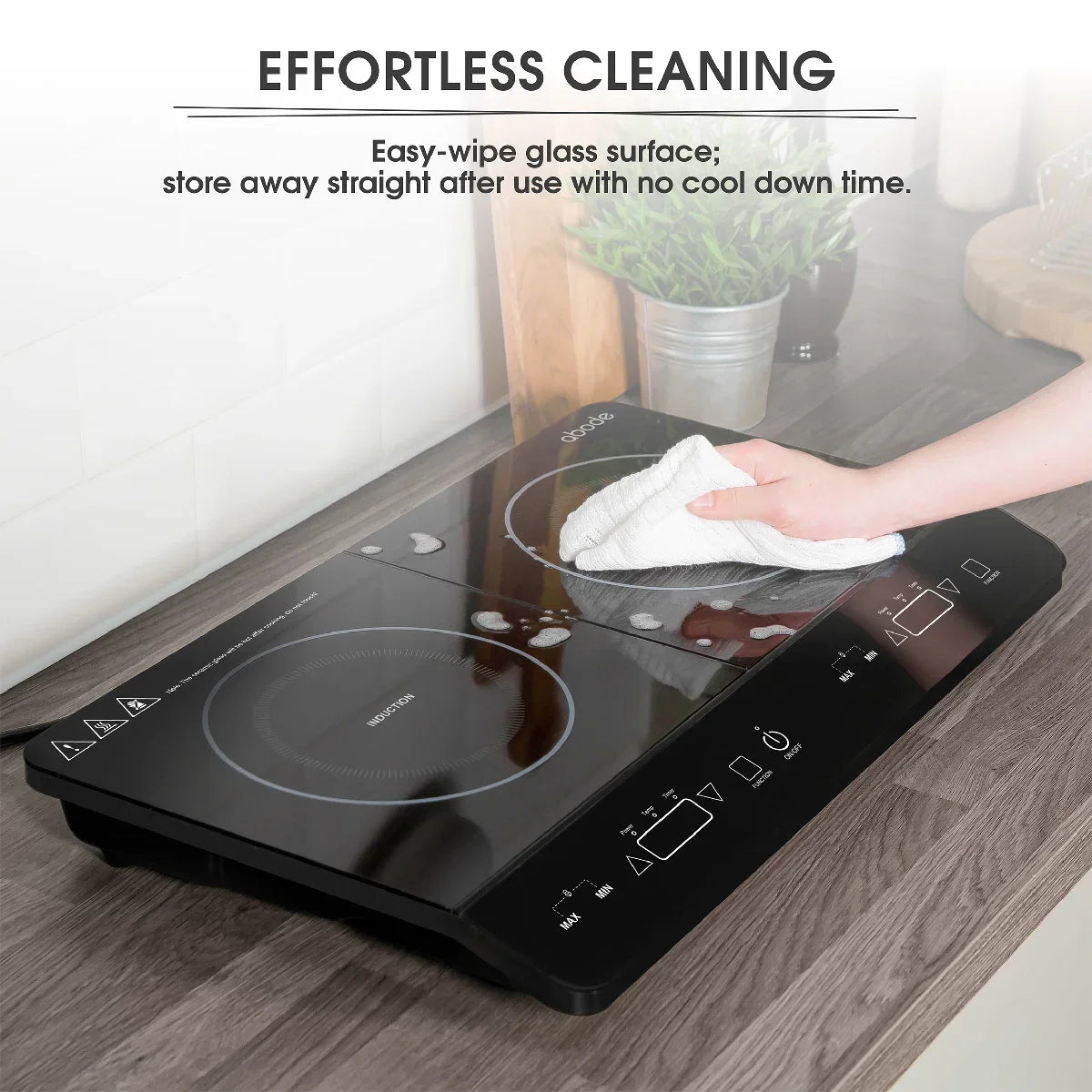 Abode AINDH2002 Portable Double Induction Hob, Digital Dual Control 2.8kW Plug & Play - Black