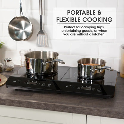 Abode AINDH2002 Portable Double Induction Hob, Digital Dual Control 2.8kW Plug & Play - Black