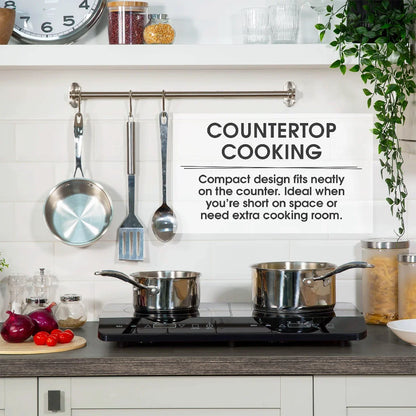 Abode AINDH2002 Portable Double Induction Hob, Digital Dual Control 2.8kW Plug & Play - Black