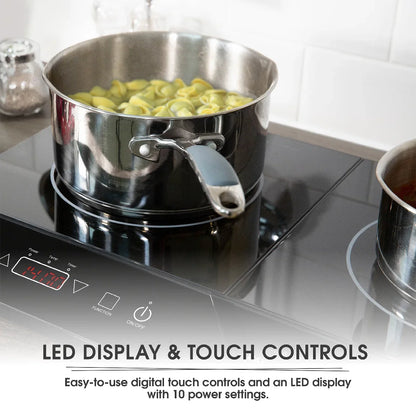 Abode AINDH2002 Portable Double Induction Hob, Digital Dual Control 2.8kW Plug & Play - Black